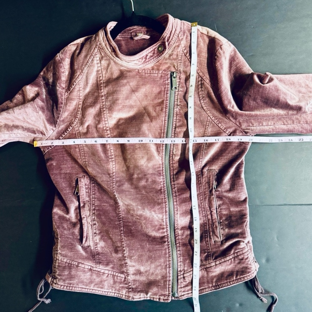 Free People Crushed Velvet Purple Moto jacket with lace up details.Size Large - Picture 15 of 16